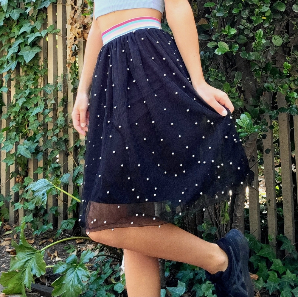 Black Knee-Length Tulle Skirt - Hayden Girls
